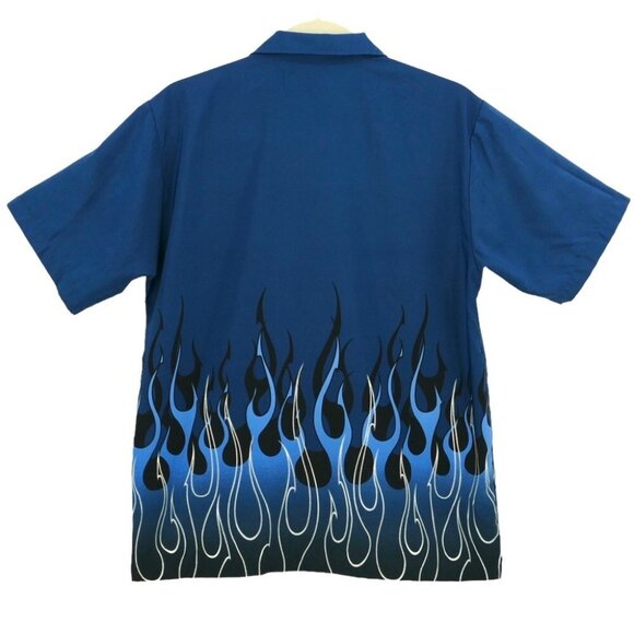 Vtg Anchor Blue Flame shirt 100% polyester shirt collar button up L Large - Picture 2 of 5